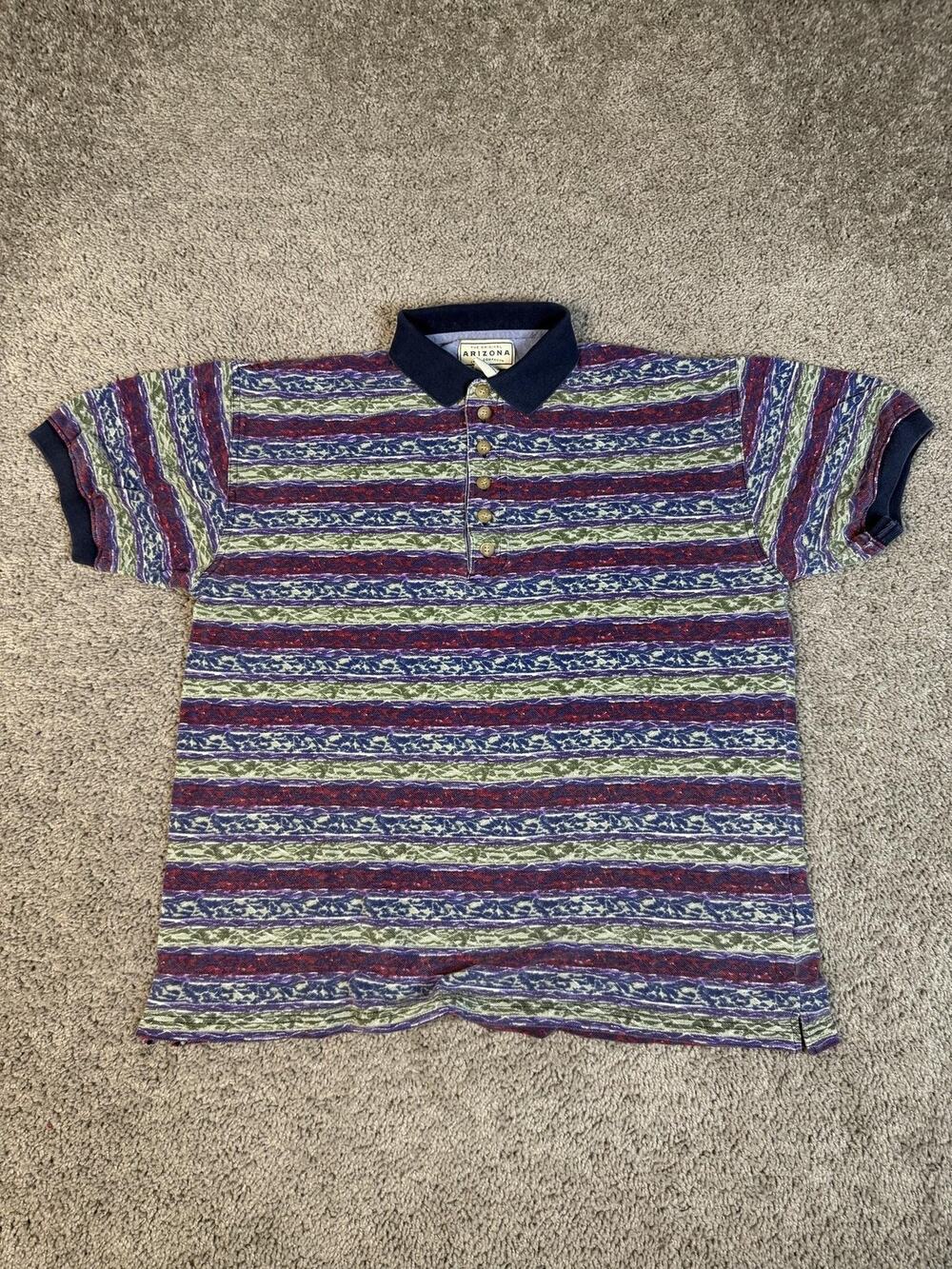Vintage Arizona Jean Company Polo Shirt Mens S Multicolor Striped 100% Cotton